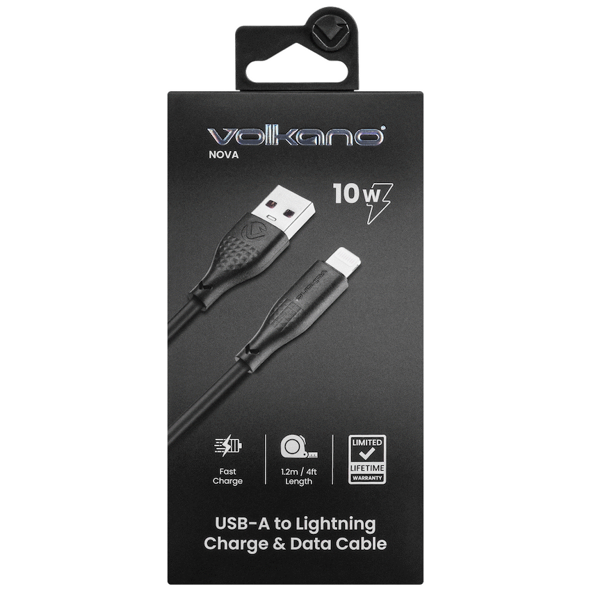 Volkano Nova Series USB A to Lightning charging cable 10W TPE-Black | VK-30090-BK