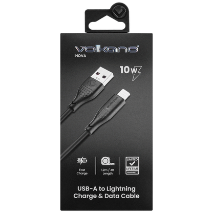 Volkano Nova Series USB A to Lightning charging cable 10W TPE-Black | VK-30090-BK