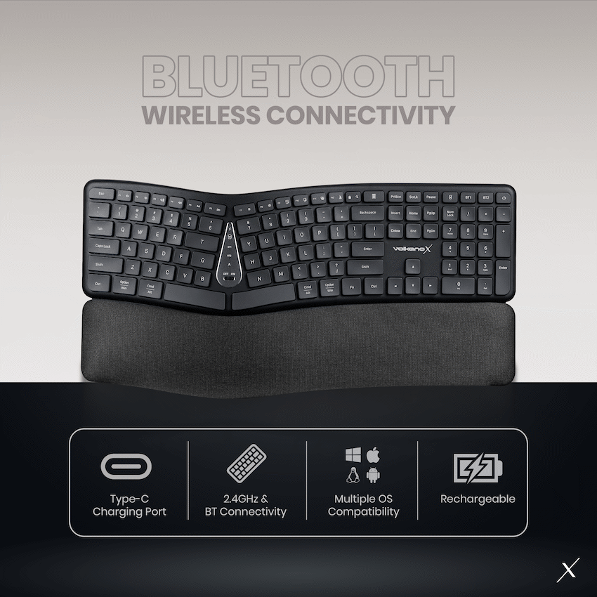 VolkanoX Ergo Bluetooth Wireless Keyboard | VK-20300-BK[V2]