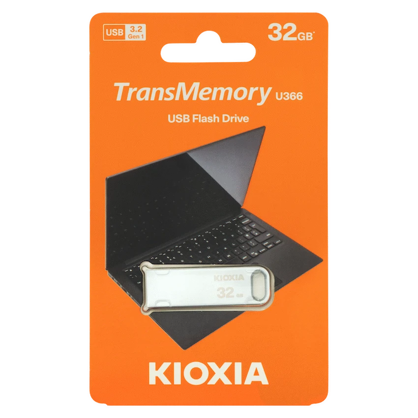 Kioxia TransMemory U366 32GB USB 3.2 Gen 1 Metal Type-A Flash Drive (Silver) | LU366S032GG4