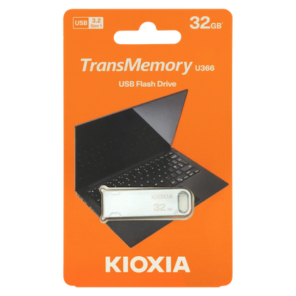 Kioxia TransMemory U366 32GB USB 3.2 Gen 1 Metal Type-A Flash Drive (Silver) | LU366S032GG4