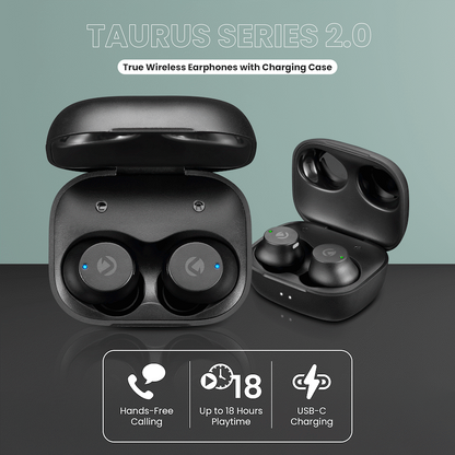Volkano Taurus Series 2.0 True Wireless Earphones with Charging Case - Black | VK-1120-BK[V2]
