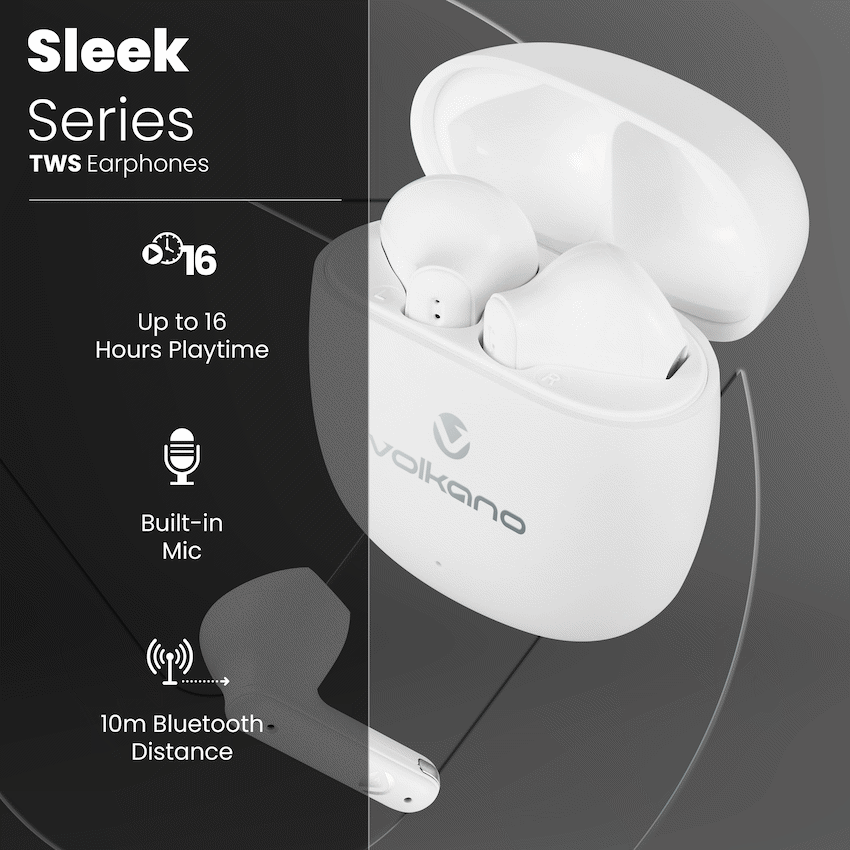Volkano Sleek Series TWS Earphones - White | VK-1153-WT