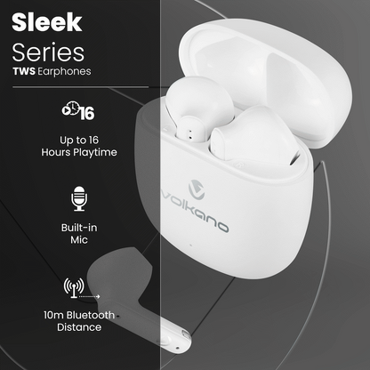 Volkano Sleek Series TWS Earphones - White | VK-1153-WT