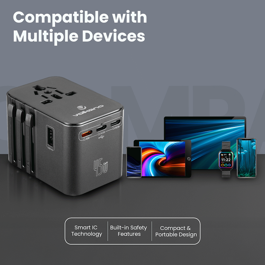 Volkano Jetsetter series 45W PD Travel Adaptor | VK-8027-BK