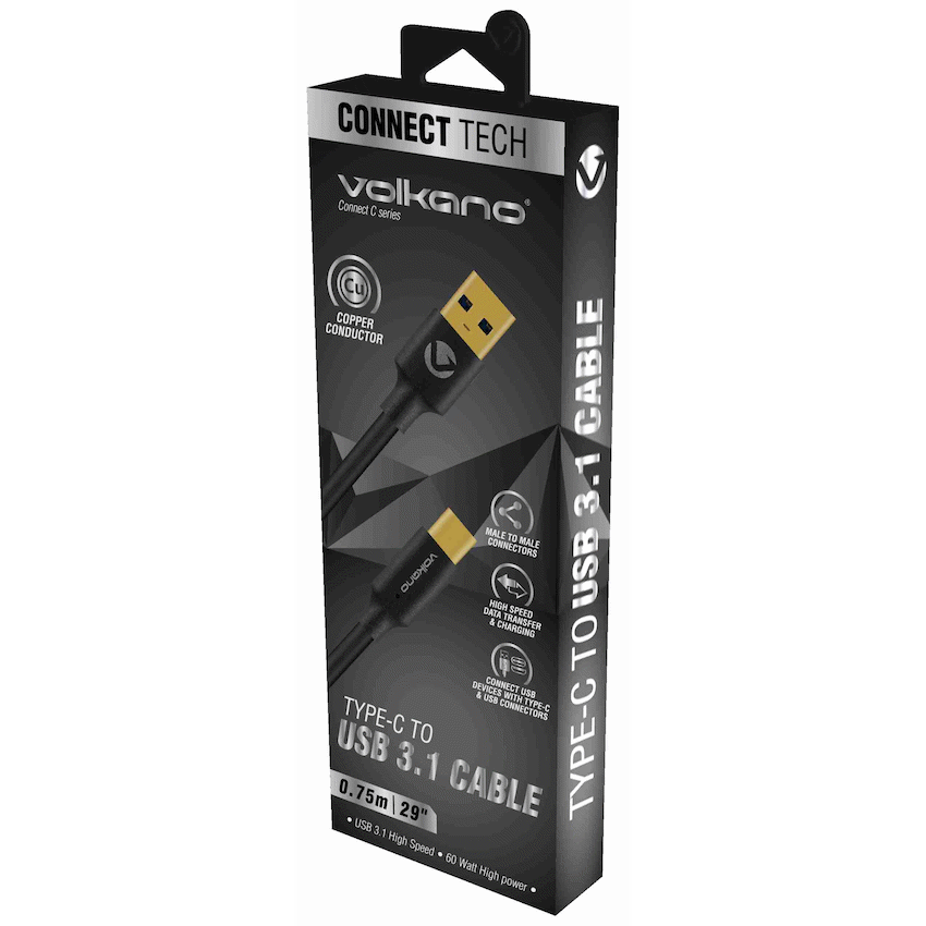 Volkano Connect C Type-C to USB 3.1 Cable M/M 0.75m | VK-20199-BK