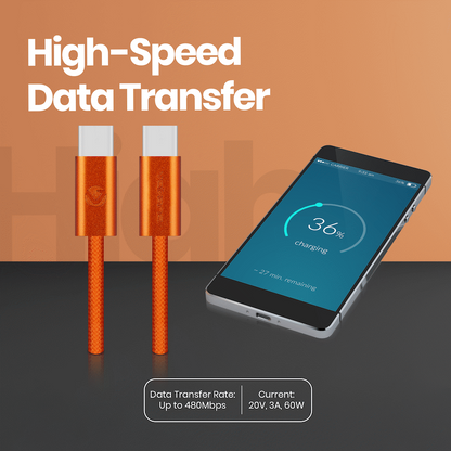 Volkano Weave Series 60w USB C to USB C 1.2m-Orange | VK-30260-OR