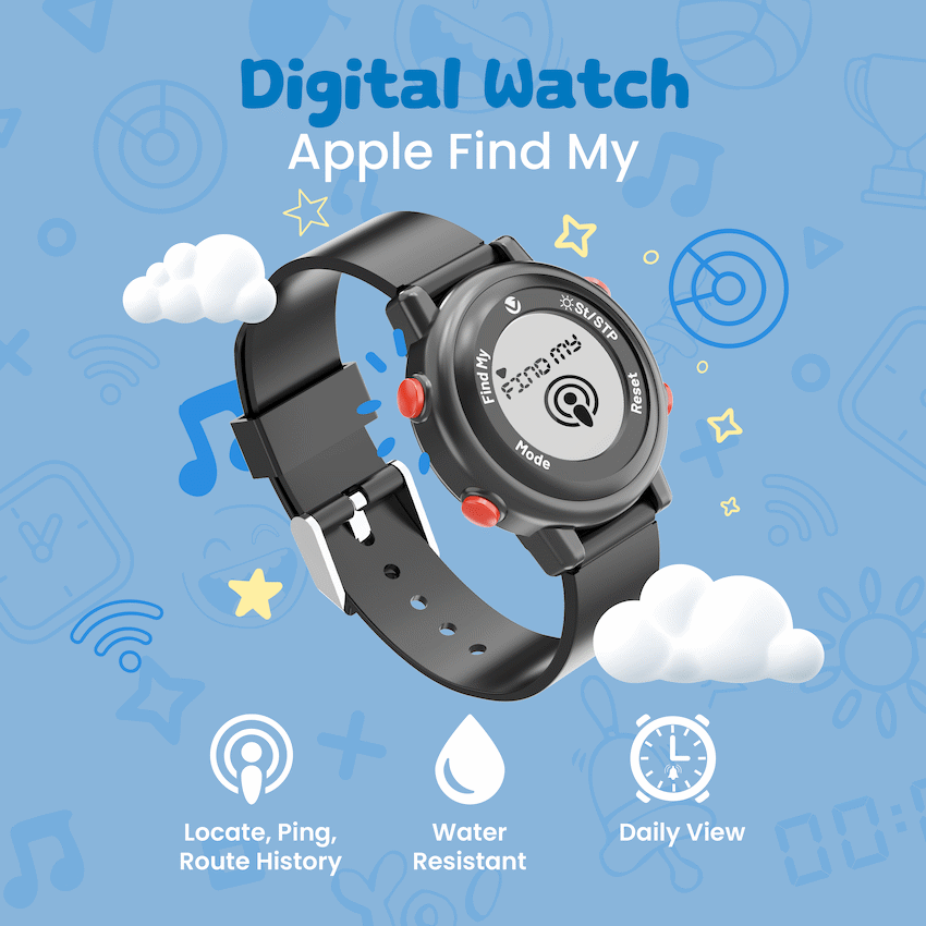 Volkano Kids Digital Watch with Apple Find My - 3ATM Waterproof (Anti-Lost) - Black | VK-5032-BLK