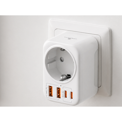 Volkano MultiVolt Series 2x USB-A + 2x USB-C adaptor SA Plug to multi travel socket 20Watt | VK-8031-WT