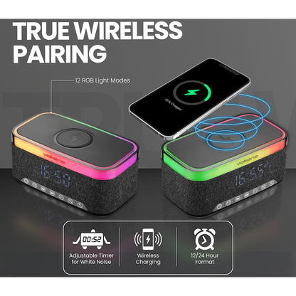 Volkano Radiant 2 Alarm Clock with Wireless Charging and Speaker - Black | VK-3135-BK[V2]