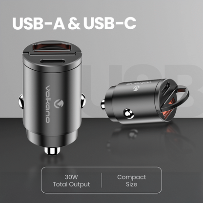 Volkano Obscurix Series 30w PD Dual USB-A and USB-C Ultra Small Car Charger | VK-8007-BK