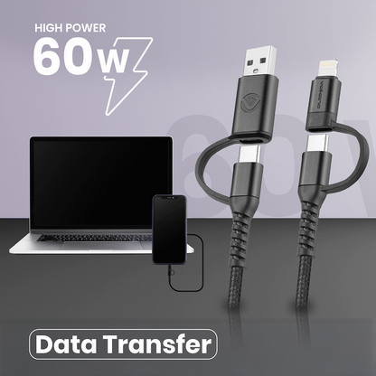 Volkano Weave Series 4-in-1 Charge & Data Cable 60w - 1.2m/4ft | VK-20170-BK