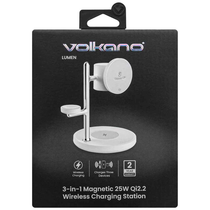Volkano Lumen Series 3-in-1 Magnetic 25W Qi2.2 Wireless Charging Station - White | VK-8404-WT