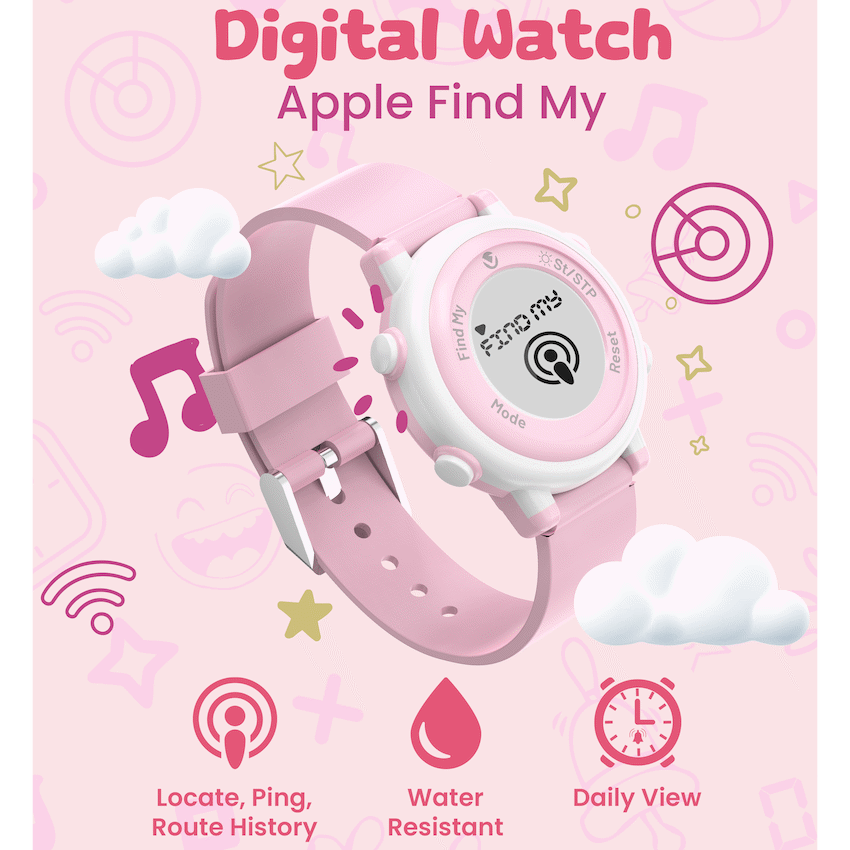 Volkano Kids Digital Watch with Apple Find My - 3ATM Waterproof (Anti-Lost) - Pink | VK-5032-PNK