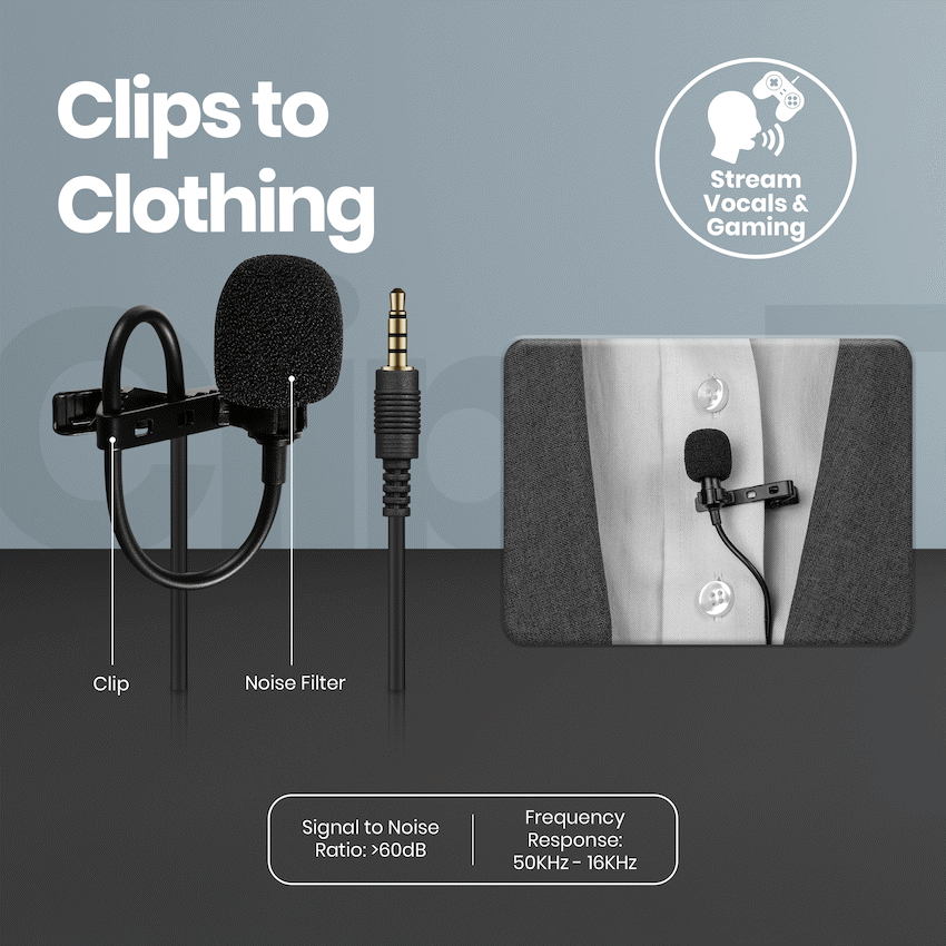 Volkano Clip series 3.5mm Tieclip Microphone | VK-6507-BK