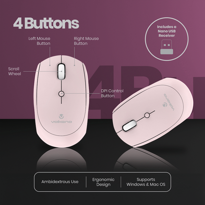 Volkano Talc Wireless Mouse - Pink | VK-20197-PK