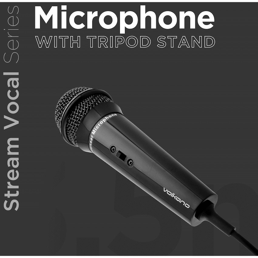 Volkano Stream Vocal Microphone with Tripod, Aux | VK-6519-BK
