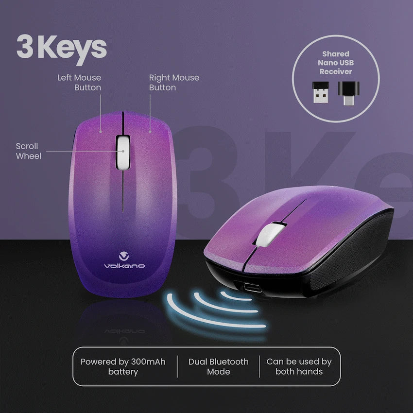 Volkano Prism Series Bluetooth Wireless Keyboard and Mouse - Purple | VK-20248-PR
