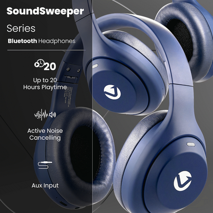 Volkano SoundSweeper Series Active Noise Cancelling bluetooth Headphones - Blue | VK-2027-BL