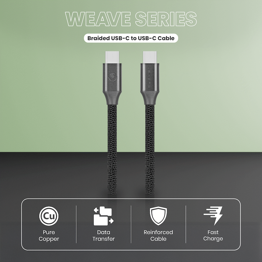 Volkano Weave Series Type-C to Type-C Cable (1.2m, 60w) - Black | VK-20167-BK