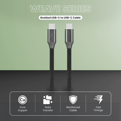 Volkano Weave Series Type-C to Type-C Cable (1.2m, 60w) - Black | VK-20167-BK
