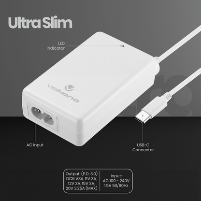 Volkano Brio Traveller Compact 65w GaN Laptop Charger | VK-8062-WT
