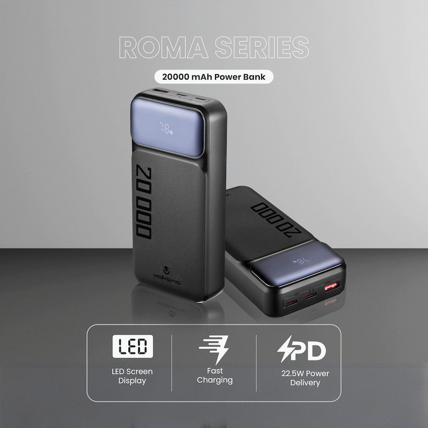 Volkano Roma Series 20000mah PD 22.5w Power Bank | VK-9025-BK