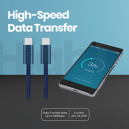 Volkano Weave Series 60w USB C to USB C 1.2m-Blue | VK-30260-BL