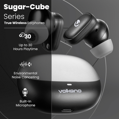 Volkano Sugar-Cube Active Noise Cancelling True Wireless Earphones - Black | VK-2222-BK