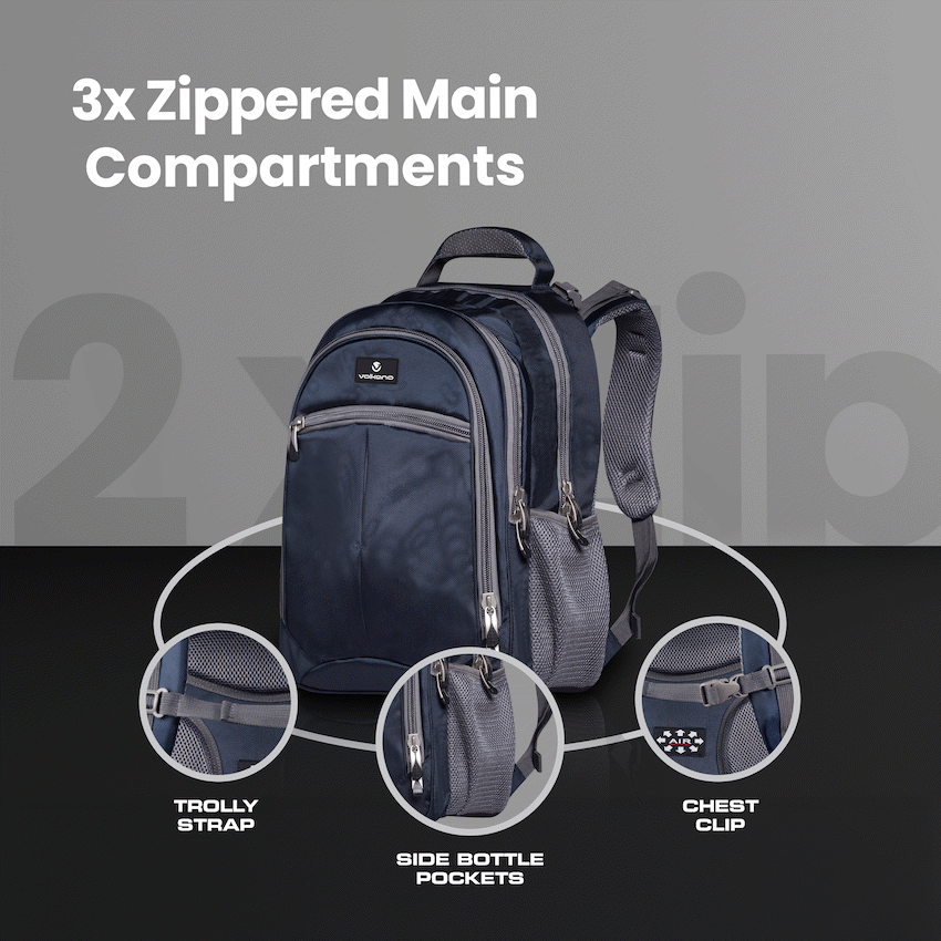 Volkano Orthopaedic Backpack 27L - Navy/Grey | VK-7093-NVGR