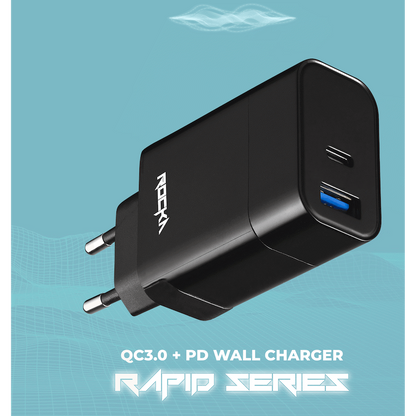 Rocka Rapid Series QC3.0 + PD Wall Charger, 18w, with Cable | RK-8039-BK