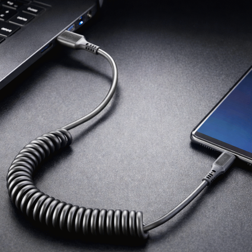 Volkano Helix Series Coiled 1m Charging Cable USB-A To USB-C 60W - Black | VK-20376-BK