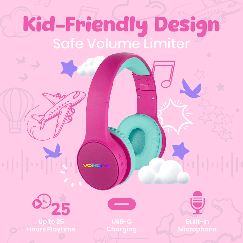 Volkano Kids Atlas Bluetooth Padded Headphones with dB Switch Function | VK-9938-PK