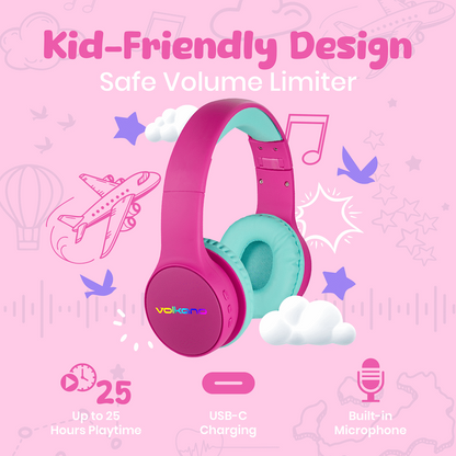 Volkano Kids Atlas Bluetooth Padded Headphones with dB Switch Function | VK-9938-PK