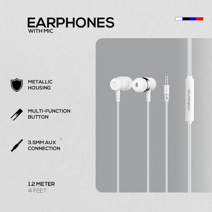 Volkano Earphones with Mic - Stannic Series - White | VSN202-WHT[V2]
