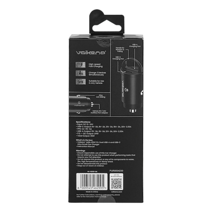 Volkano Veilix Series 45w PD Dual USB-A and USB-C Ultra Small Car Charger - Black | VK-8008-BK