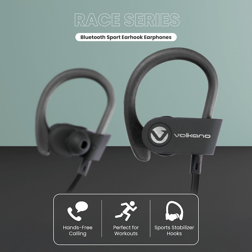 Volkano Race Series Bluetooth Sport Earhook Earphones - Black | VK-1008-BK
