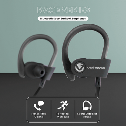Volkano Race Series Bluetooth Sport Earhook Earphones - Black | VK-1008-BK
