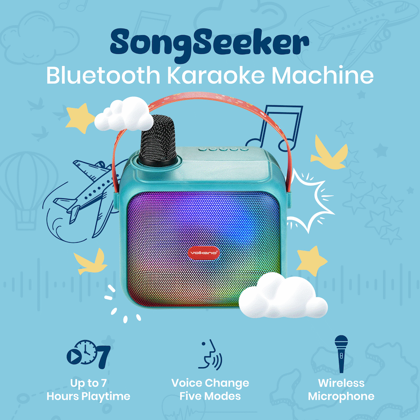 Volkano Kids SongSeeker Bluetooth Karaoke Machine with Wireless BT Microphone | VK-10117-TQ
