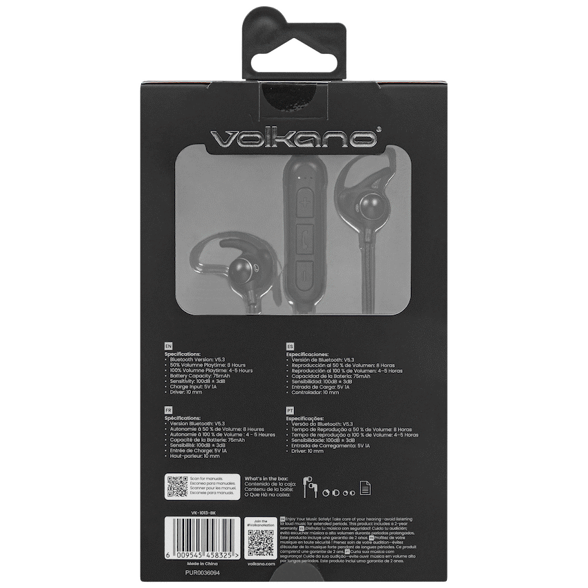 Volkano Titanium Sports Series Bluetooth Earphones | VK-1013-BK
