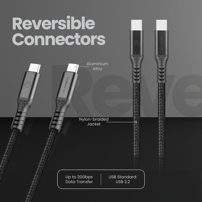 Volkano Weave Series USB C to USB C 240W 20Gbps 2m-black | VK-30239-BK
