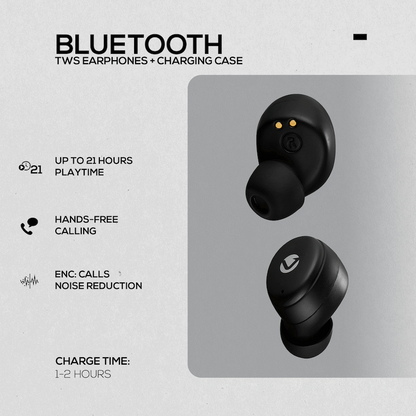 Volkano Sagittarius Series TWS Earphones + Charging Case - Black | VK-1143-BK