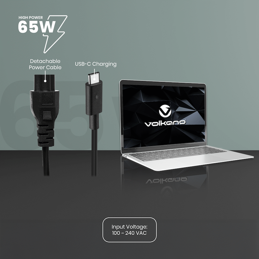 Volkano Brio Slimline series Type-C 65W Laptop Charger | VK-8053-BK