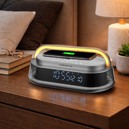 Volkano Awaken Series Alarm Clock with Wireless Charging and Speaker | VK-3129-GR