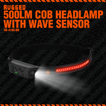 Rugged by Volkano 500lm COB Headlamp with Wave Sensor | VK-4105-BK
