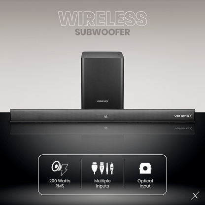 VolkanoX Supersonic 2 Series 2.1 200w Soundbar System with Wireless Subwoofer - Black | VK-3911-2.1[V2]