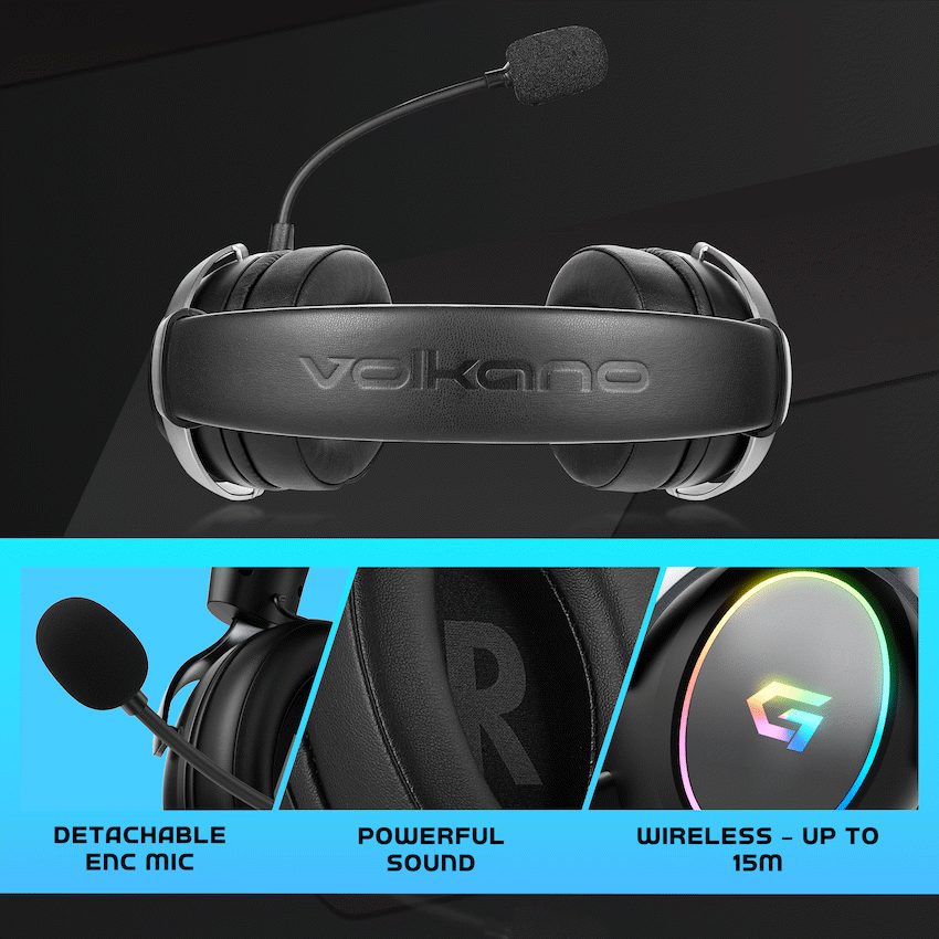 Volkano gaming Helm X1 Pro Wireless Gaming headphone with Tri-mode and ENC mic | VG-222-BK
