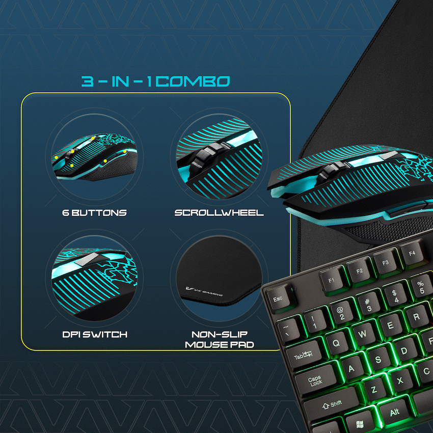 VX Gaming Artemis series 3-in-1 Combo KB, Mouse, Mousepad | VX-144-BK[V2]