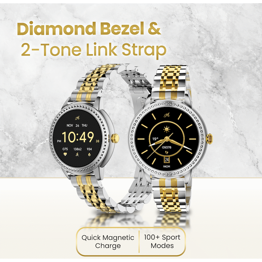 Volkano Ayla Collection Round Smartwatch With 2 Colour Metal link Strap | VAC5-5106-GDSL