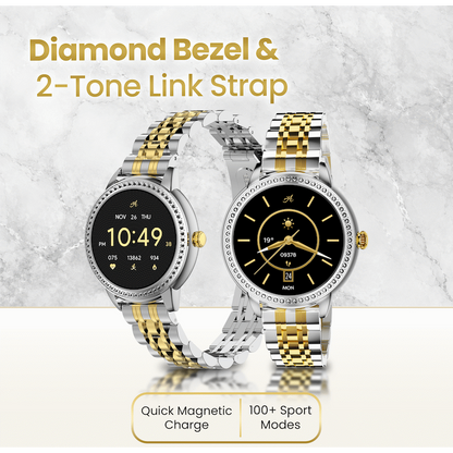 Volkano Ayla Collection Round Smartwatch With 2 Colour Metal link Strap | VAC5-5106-GDSL